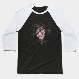 Human heart and veins, arteries, blood, illustration art, dark, purple roses Baseball T-Shirt